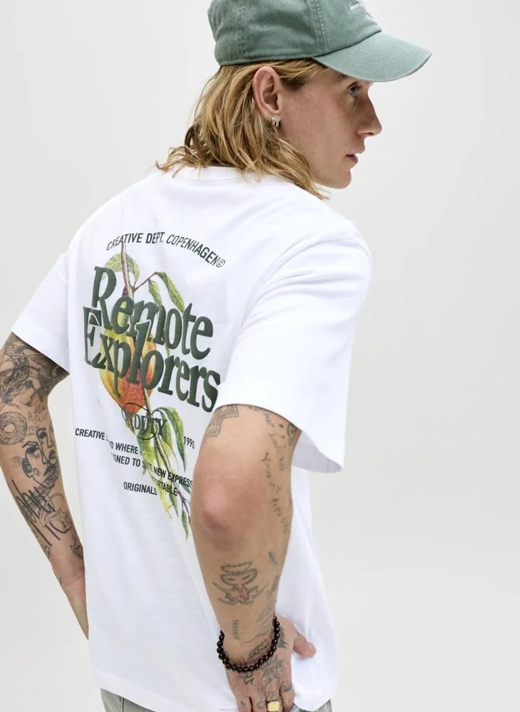JACK & JONES Bright White Graphic Crew Neck T-Shirt for Men | Best Price UAE
